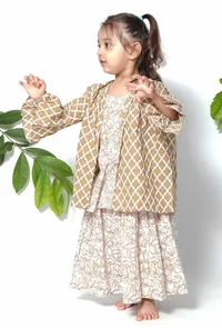 Set of 3 - Rapunzel Brown Floral Cape Jacket with Cotton Slip and Jacket image 2