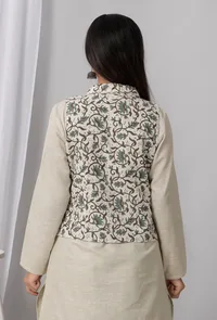 Green Block Printed Cotton Collar Khadi Blazer image 5