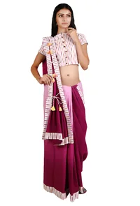 Magenta & White Ombre Handloom Cotton Tie Up Saree image 1