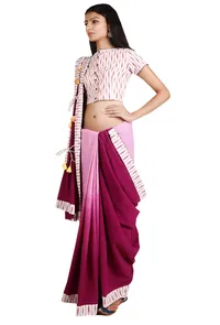 Magenta & White Ombre Handloom Cotton Tie Up Saree image 3