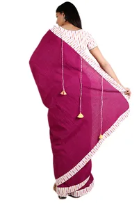 Magenta & White Ombre Handloom Cotton Tie Up Saree image 4
