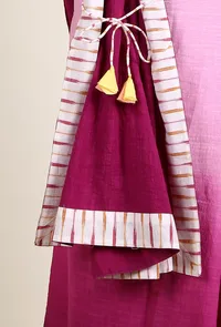 Magenta & White Ombre Handloom Cotton Tie Up Saree image 5