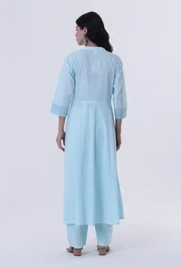 Greenish-Blue Cotton Block Printed Anarkali Kurta image 4