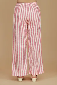 Set of 2 Pink & White Striped Cotton Viscose Kurta with Matching Pants image 5
