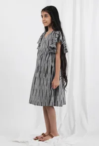 Black Ikat Wrap Around Cotton Dress image 2