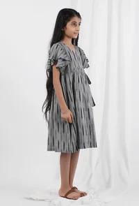 Black Ikat Wrap Around Cotton Dress image 3