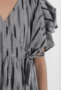 Black Ikat Wrap Around Cotton Dress image 5