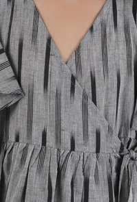 Black Ikat Wrap Around Cotton Dress image 6