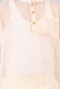 Set Of 2: Plain White Silver Cotton Stripes Kurta Pyjama Set image 5