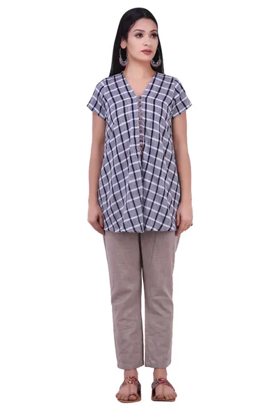 Grey Gamcha Cotton Top