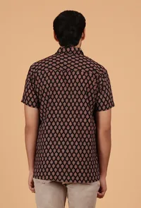 Black Ajrakh Handcrafted Half Sleeves Cotton Shirt image 4