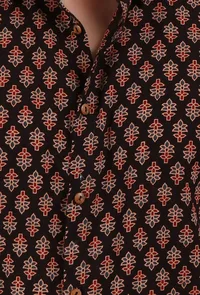 Black Ajrakh Handcrafted Half Sleeves Cotton Shirt image 5