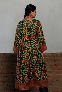Green Kalamkari Printed Overlap Flared Kurta Dress image 2