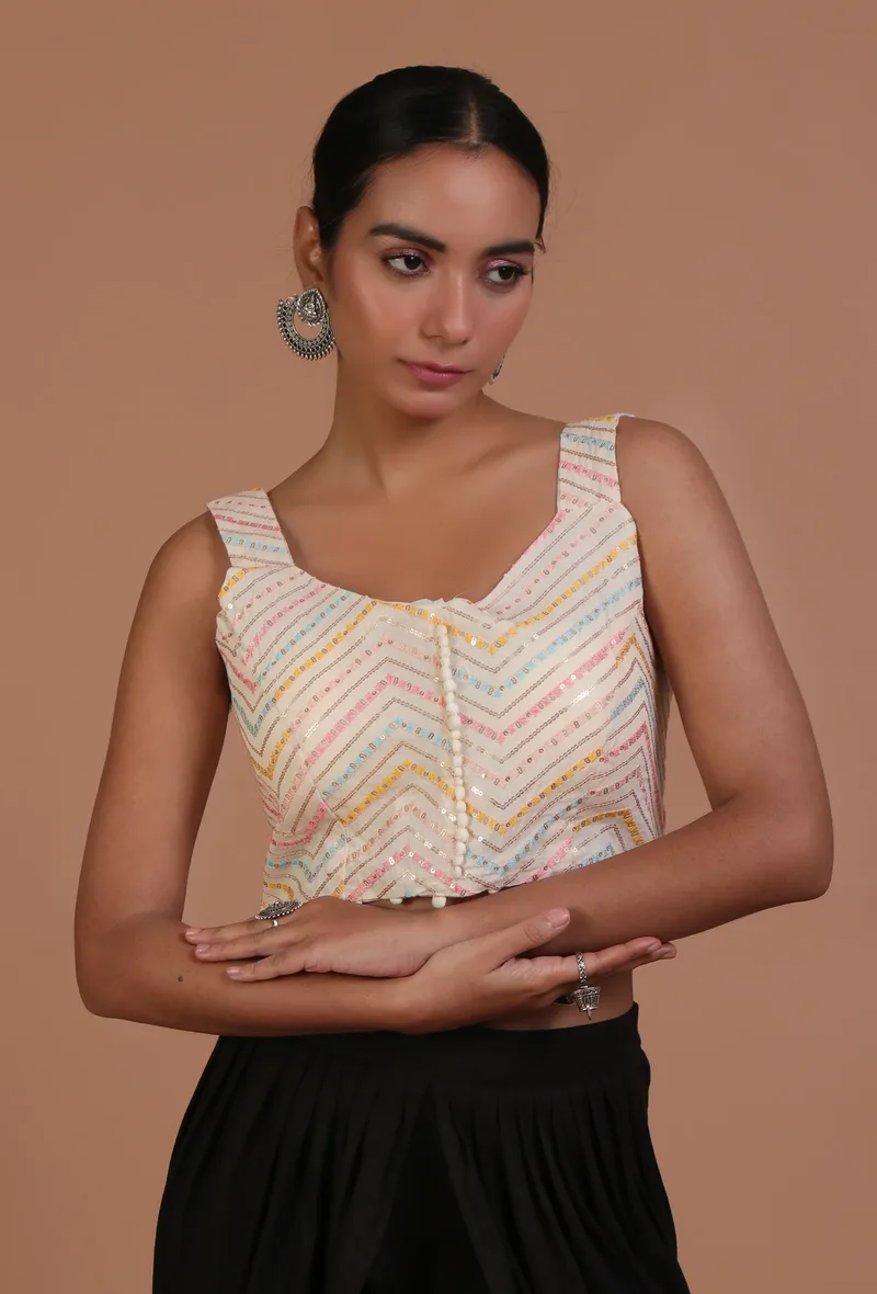 Off White Color Cotton Sitara work Blouse