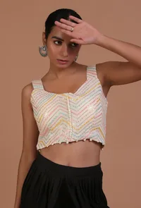 Off White Color Cotton Sitara work Blouse image 4