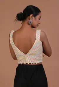 Off White Color Cotton Sitara work Blouse image 6