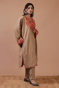 Beige Woolen Ari Embroidered Phiran- Free Size image 3