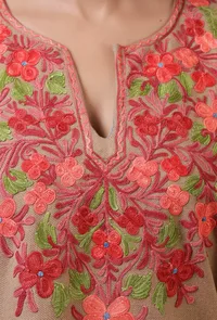 Beige Woolen Ari Embroidered Phiran- Free Size image 5