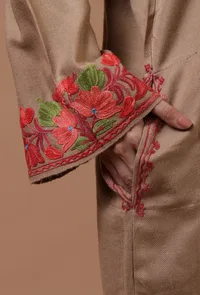Beige Woolen Ari Embroidered Phiran- Free Size image 6