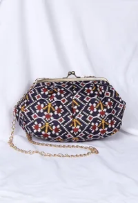 White, Blue & Multi Silk Patola Print Clutch image 2