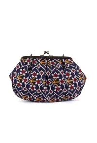 White, Blue & Multi Silk Patola Print Clutch image 5