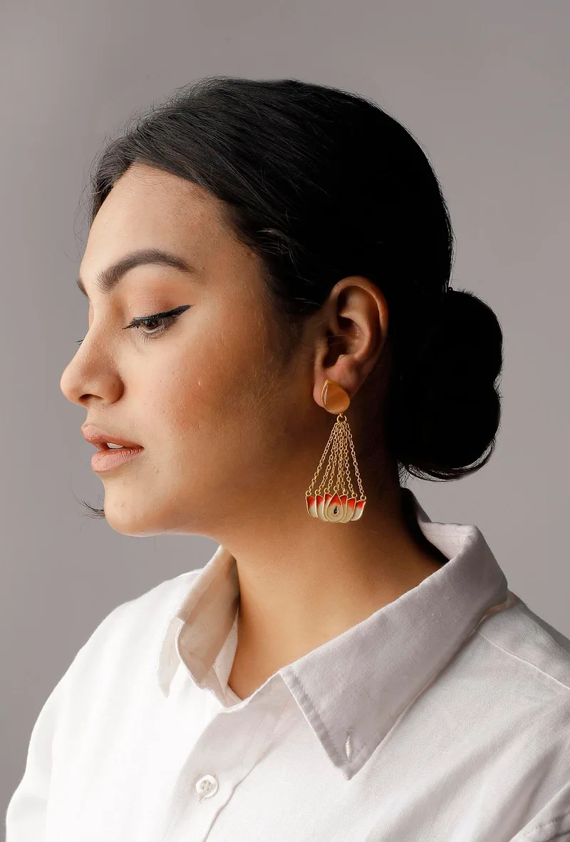 Pastel Pink Ombre Gold Chain Earrings