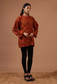 Orange & Multicolor Ari Embroidered Kani Short Jacket image 2