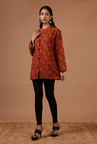 Orange & Multicolor Ari Embroidered Kani Short Jacket image 3