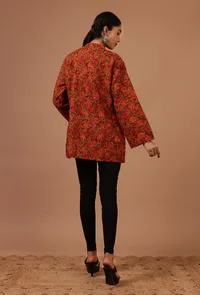 Orange & Multicolor Ari Embroidered Kani Short Jacket image 4