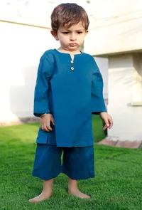 Set Of 2: Swirl Blue Cotton Shirt And Blue Capri image 1