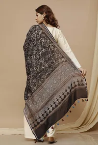Black Shibori-Ajrakh Chanderi Silk Dupatta image 1