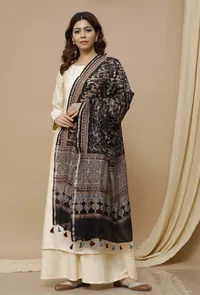 Black Shibori-Ajrakh Chanderi Silk Dupatta image 2