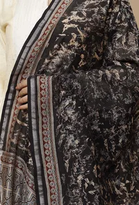 Black Shibori-Ajrakh Chanderi Silk Dupatta image 3