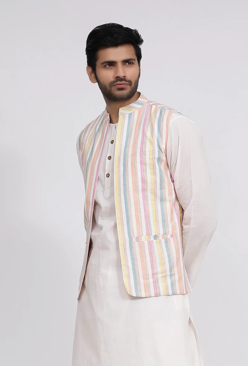 White Stripe Nehru Jacket