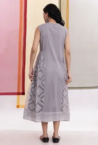 Cloud Grey Cotton & Sheer Brasso Organza Flared Dress image 4