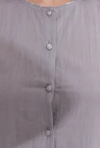 Cloud Grey Cotton & Sheer Brasso Organza Flared Dress image 5