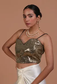 Green Color Raw Silk Sitara work Blouse image 3