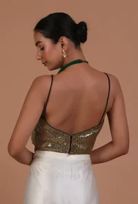 Green Color Raw Silk Sitara work Blouse image 4