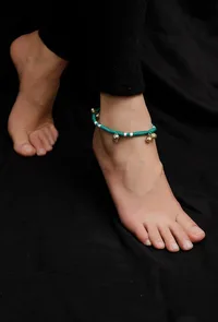 Set of 2: Emerald Green Tribal Anklet image 1