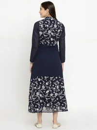 Navy Blue A-Line Dress With Parsi Embroidery image 4