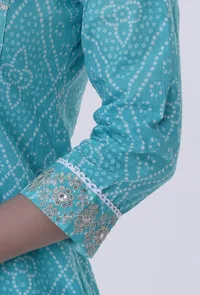 Turquoise & White Cotton Block Printed Kurta image 6