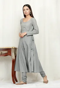 Set of 2: Grey Cotton Kurta and Chooridaar image 1