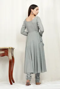 Set of 2: Grey Cotton Kurta and Chooridaar image 3