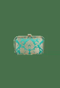 Forest Green Brocade Box Clutchwith Sling (8 X 2 X 4.5) image 2