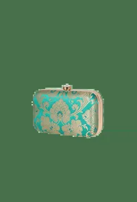 Forest Green Brocade Box Clutchwith Sling (8 X 2 X 4.5) image 3