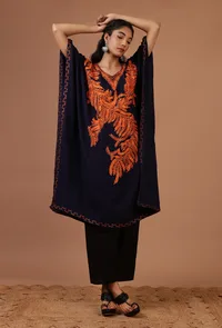 Blue Purple Cotton Crush Ari Embroidered Kaftan- Free Size image 1