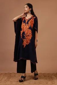 Blue Purple Cotton Crush Ari Embroidered Kaftan- Free Size image 3