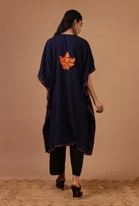 Blue Purple Cotton Crush Ari Embroidered Kaftan- Free Size image 4