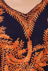 Blue Purple Cotton Crush Ari Embroidered Kaftan- Free Size image 5