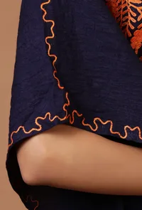 Blue Purple Cotton Crush Ari Embroidered Kaftan- Free Size image 6